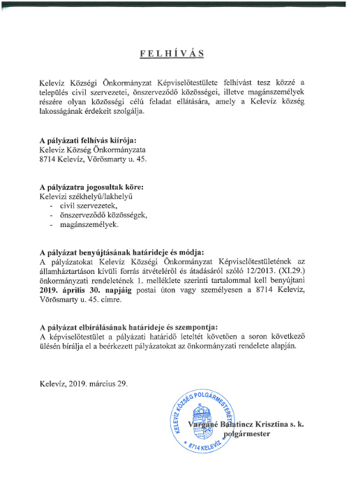 palyazat kozossegi feladatellatas 2019 K